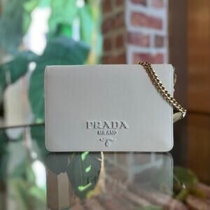 PRADA Talco White Saffiano Lux Leather Crossbody Bag